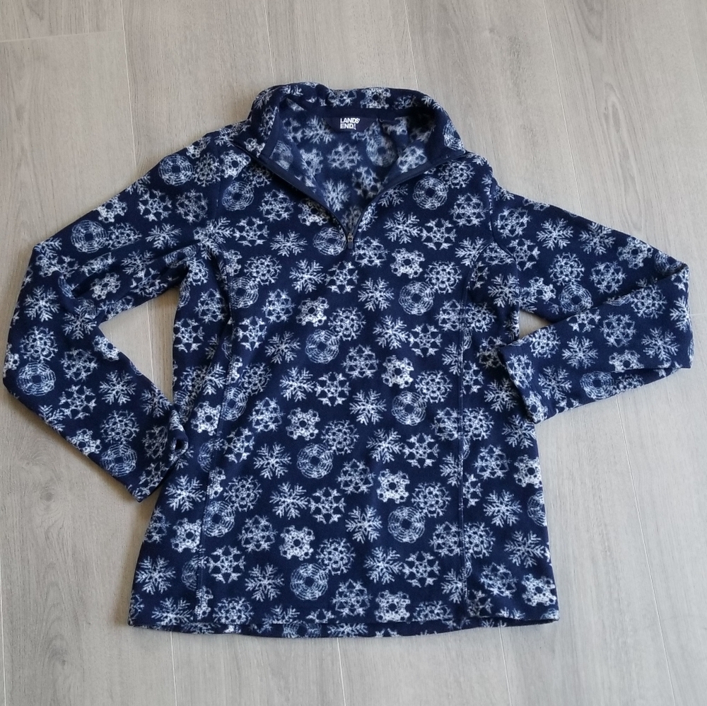 Lands' End Navy Snowflake Pullover